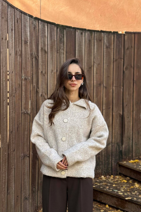 BUTTONS DETAIL ONE COLOR WOMEN CARDIGAN BEIGE/BEZHE - 3