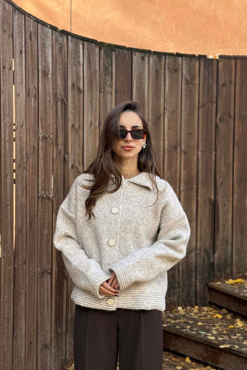 BUTTONS DETAIL ONE COLOR WOMEN CARDIGAN BEIGE/BEZHE - 3