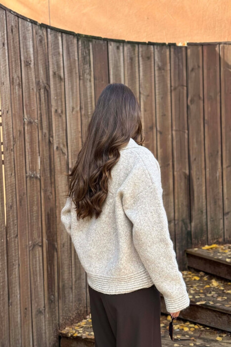 BUTTONS DETAIL ONE COLOR WOMEN CARDIGAN BEIGE/BEZHE - 4