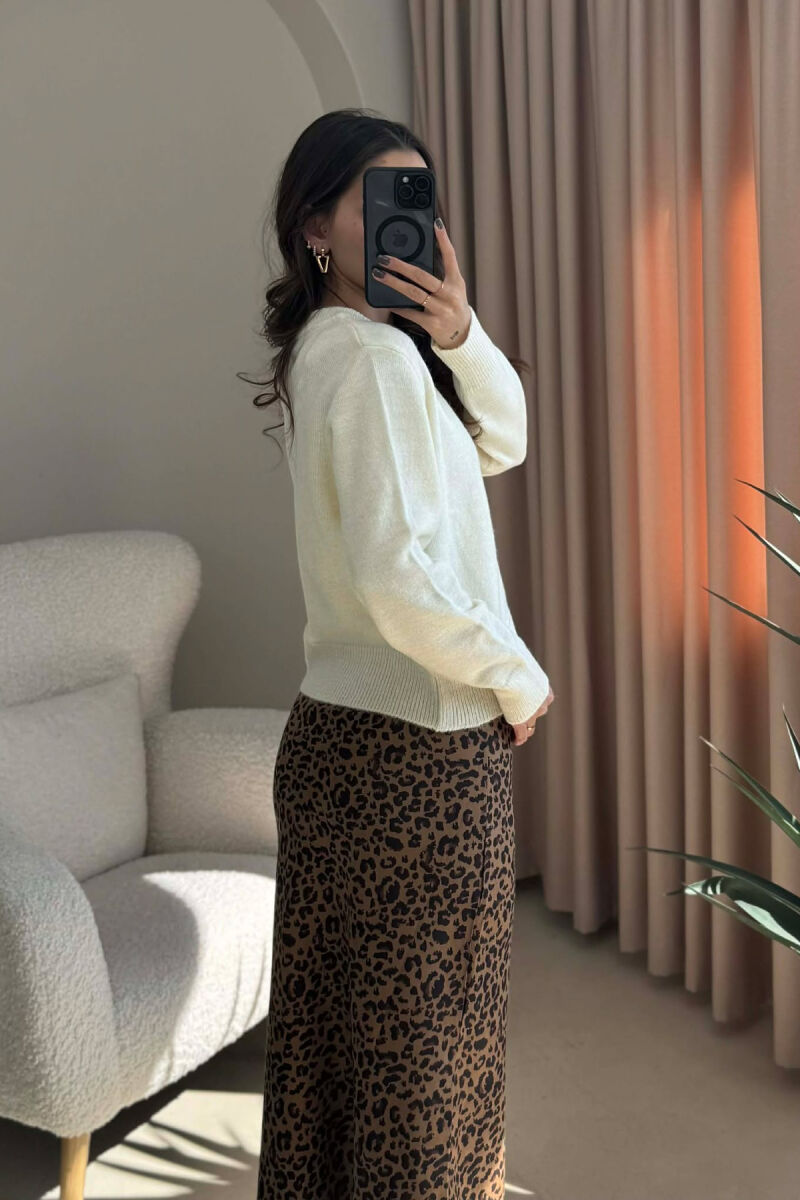 BUTTONS DETAIL ONE COLOR WOMEN CARDIGAN CREAM/KREM - 6