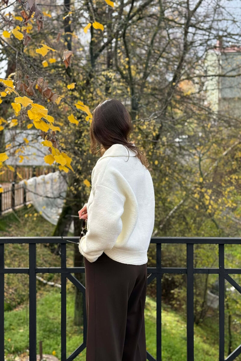 BUTTONS DETAIL ONE COLOR WOMEN CARDIGAN CREAM/KREM - 4