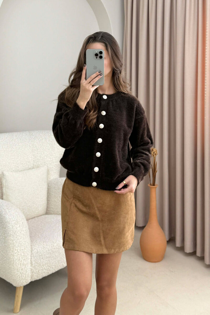 BUTTONS DETAIL ONE COLOR WOMEN CARDIGAN DARK BROWN/KAE - 2
