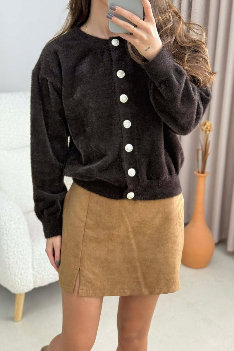 BUTTONS DETAIL ONE COLOR WOMEN CARDIGAN DARK BROWN/KAE - 4