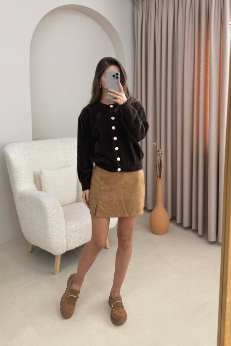 BUTTONS DETAIL ONE COLOR WOMEN CARDIGAN DARK BROWN/KAE - 5