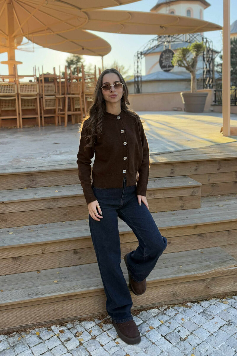 BUTTONS DETAIL ONE COLOR WOMEN CARDIGAN DARK BROWN/KAE - 3