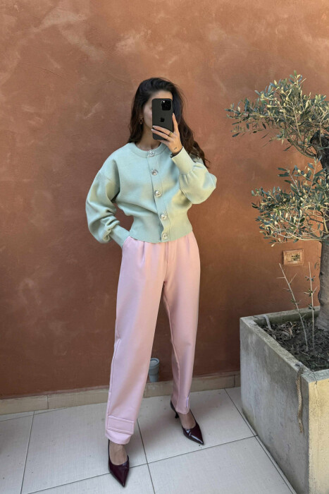 BUTTONS DETAIL ONE COLOR WOMEN CARDIGAN MINT/MENTE 