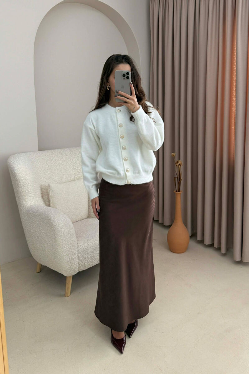 BUTTONS DETAIL ONE COLOR WOMEN CARDIGAN WHITE-E BARDHE - 1