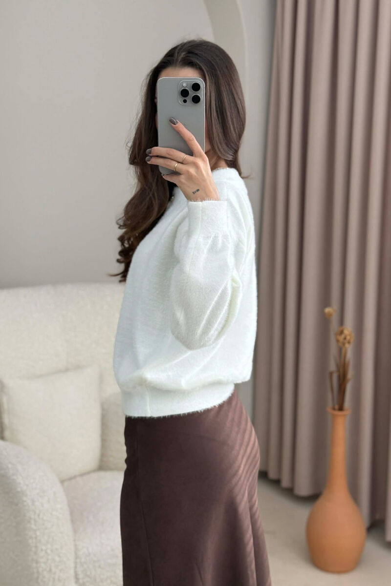 BUTTONS DETAIL ONE COLOR WOMEN CARDIGAN WHITE-E BARDHE - 3