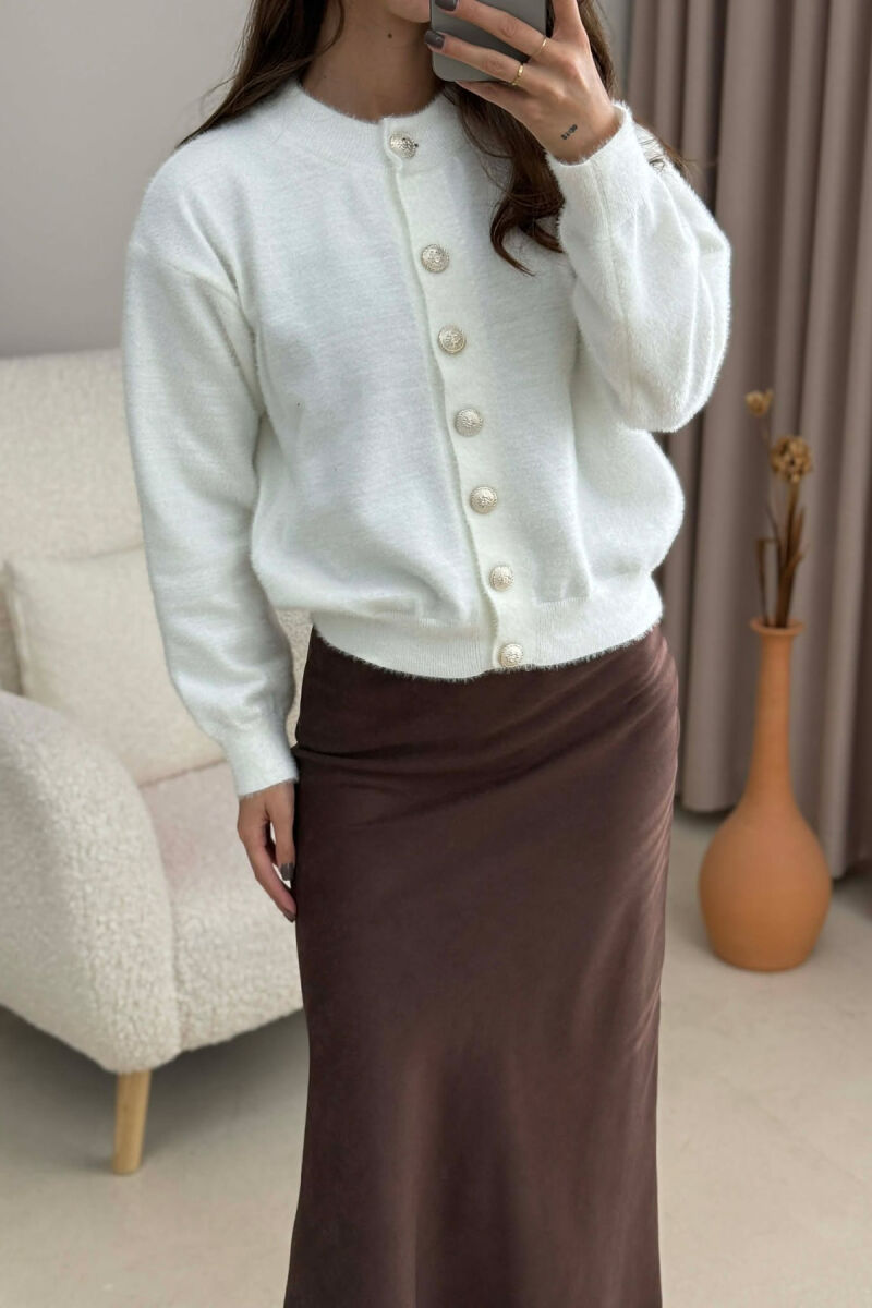 BUTTONS DETAIL ONE COLOR WOMEN CARDIGAN WHITE-E BARDHE - 4