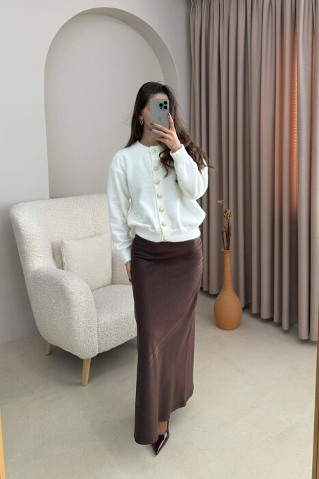 BUTTONS DETAIL ONE COLOR WOMEN CARDIGAN WHITE-E BARDHE - 5