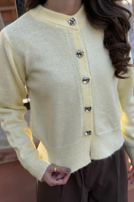 BUTTONS DETAIL ONE COLOR WOMEN CARDIGAN YELLOW/E VERDHE - 3