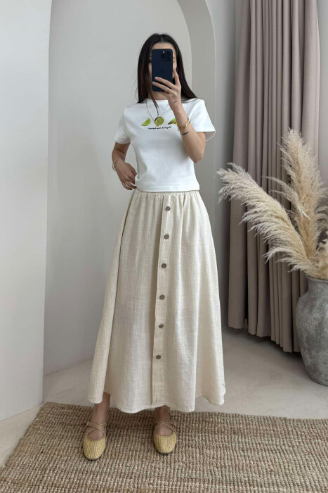 BUTTONS DETAIL ONE COLOR WOMEN SKIRT CREAM/KREM 