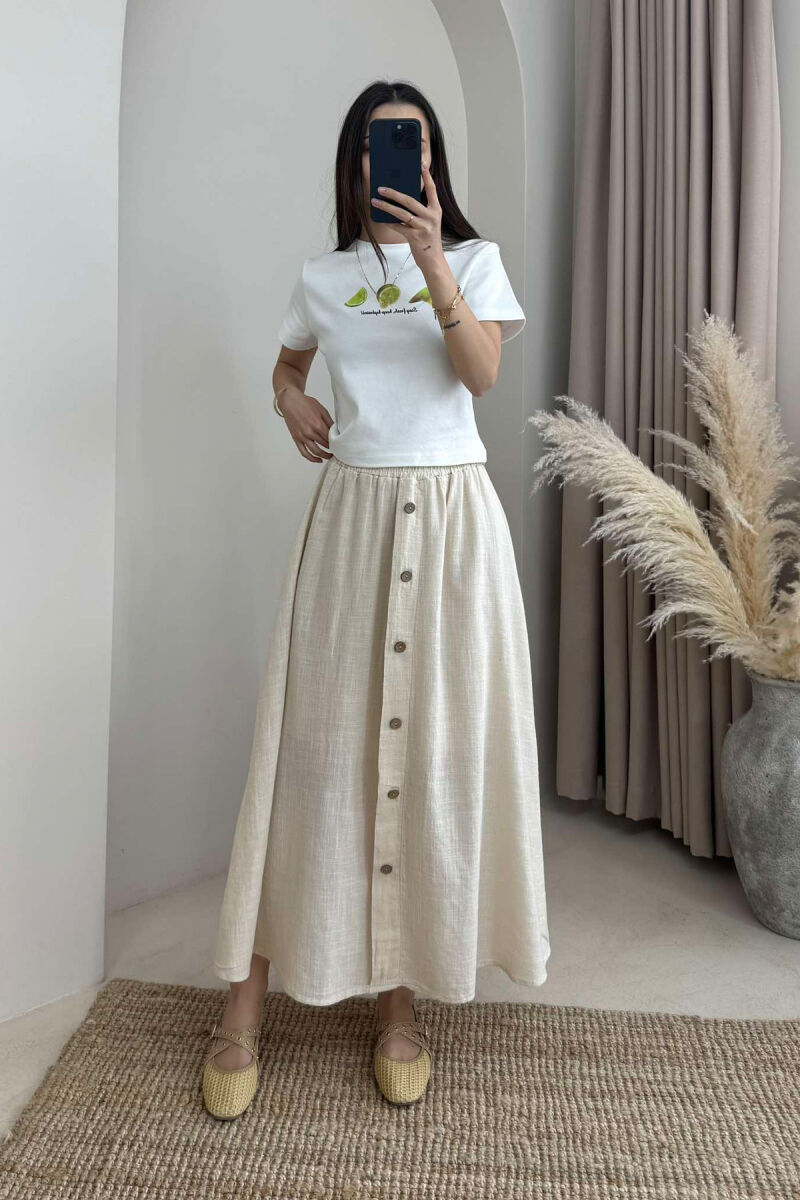 BUTTONS DETAIL ONE COLOR WOMEN SKIRT CREAM/KREM - 1