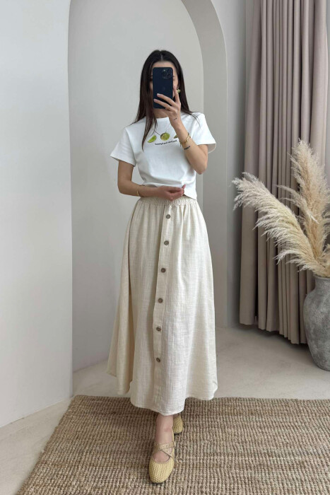 BUTTONS DETAIL ONE COLOR WOMEN SKIRT CREAM/KREM - 2