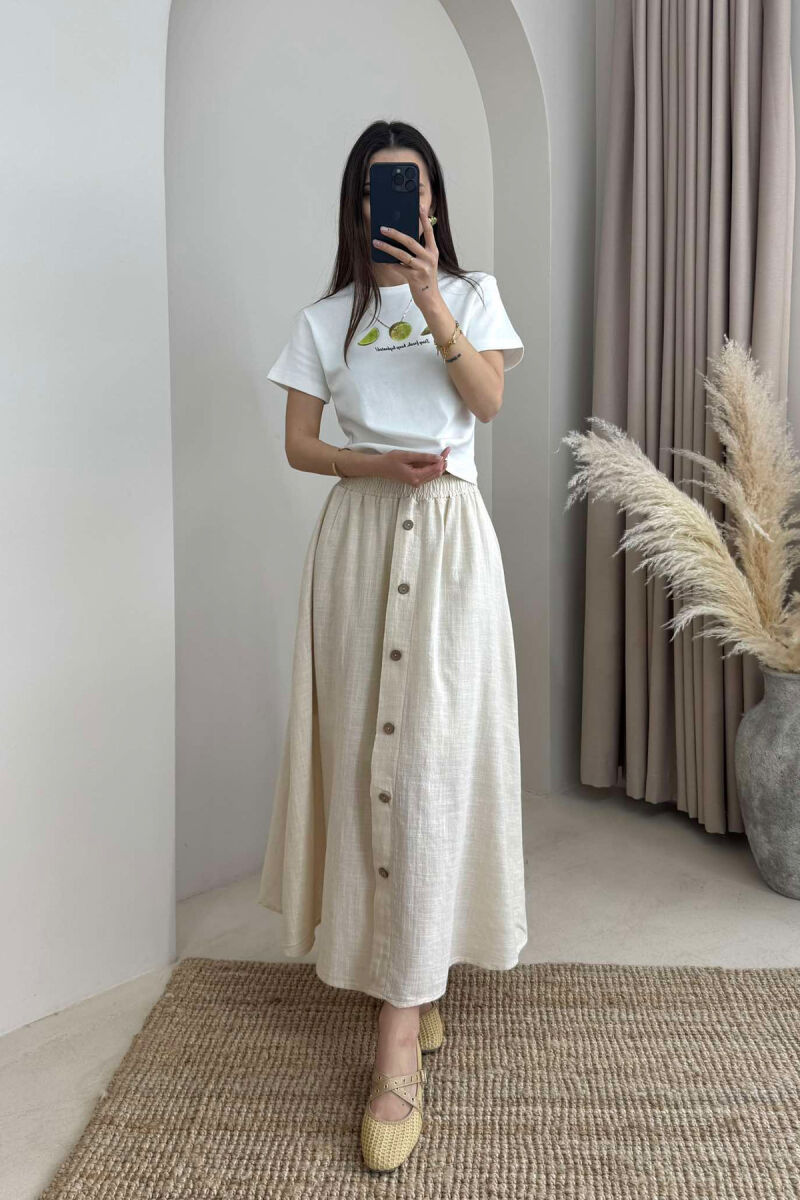 BUTTONS DETAIL ONE COLOR WOMEN SKIRT CREAM/KREM - 2