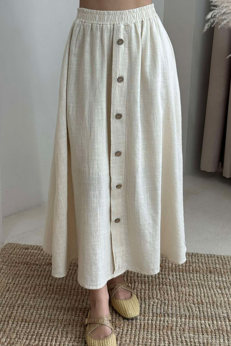 BUTTONS DETAIL ONE COLOR WOMEN SKIRT CREAM/KREM - 3