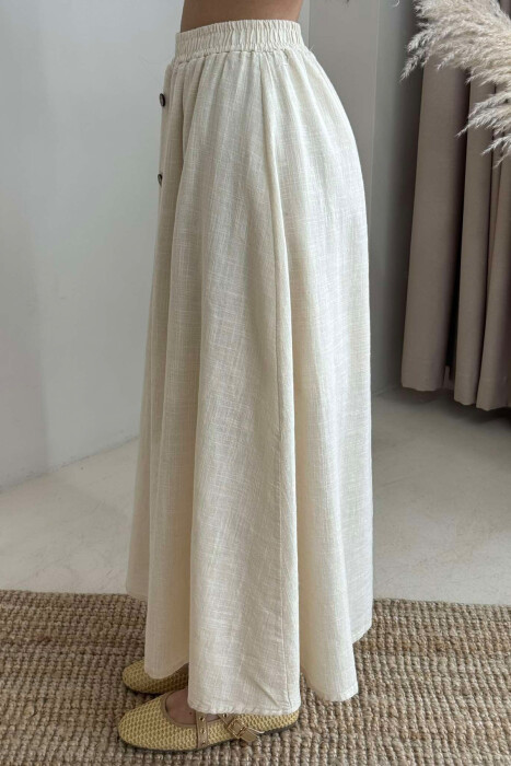 BUTTONS DETAIL ONE COLOR WOMEN SKIRT CREAM/KREM - 4