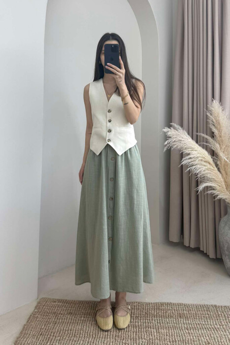 BUTTONS DETAIL ONE COLOR WOMEN SKIRT IN MINT COLOR 