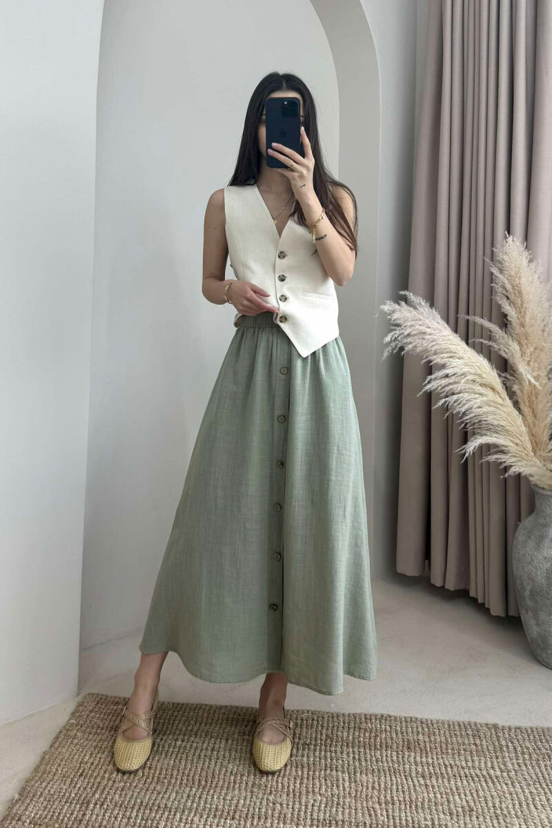 BUTTONS DETAIL ONE COLOR WOMEN SKIRT IN MINT COLOR - 2
