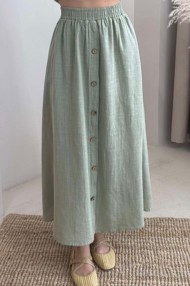 BUTTONS DETAIL ONE COLOR WOMEN SKIRT IN MINT COLOR - 3