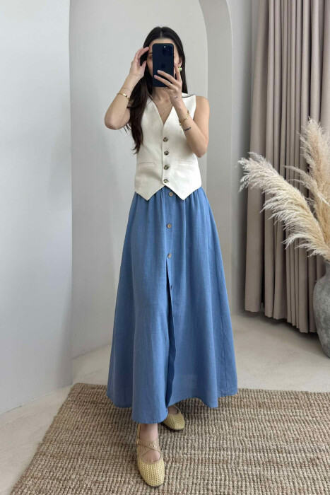 BUTTONS DETAIL ONE COLOR WOMEN SKIRT LIGHTBLUE/BZ - 1