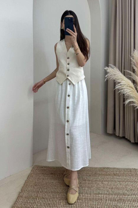 BUTTONS DETAIL ONE COLOR WOMEN SKIRT WHITE-E BARDHE 
