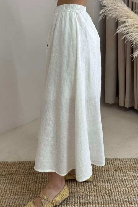 BUTTONS DETAIL ONE COLOR WOMEN SKIRT WHITE-E BARDHE - 3