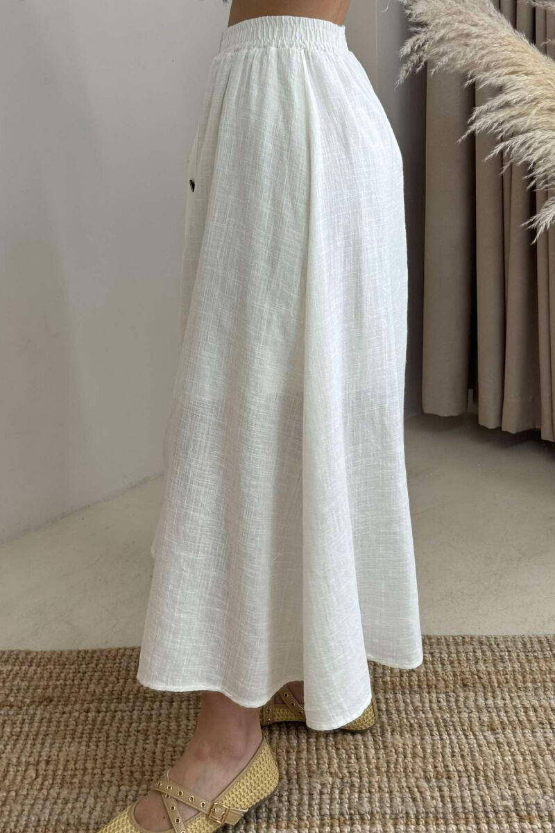 BUTTONS DETAIL ONE COLOR WOMEN SKIRT WHITE-E BARDHE - 3