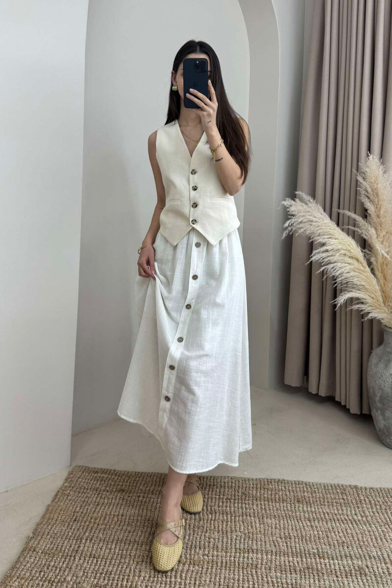 BUTTONS DETAIL ONE COLOR WOMEN SKIRT WHITE-E BARDHE - 4