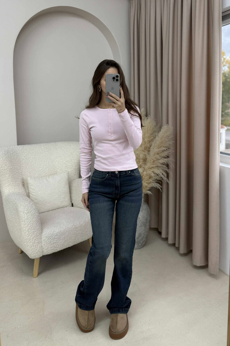 BUTTONS DETAIL ONE COLOR WOMEN SWEATSHIRT PINK/ROZE - 1