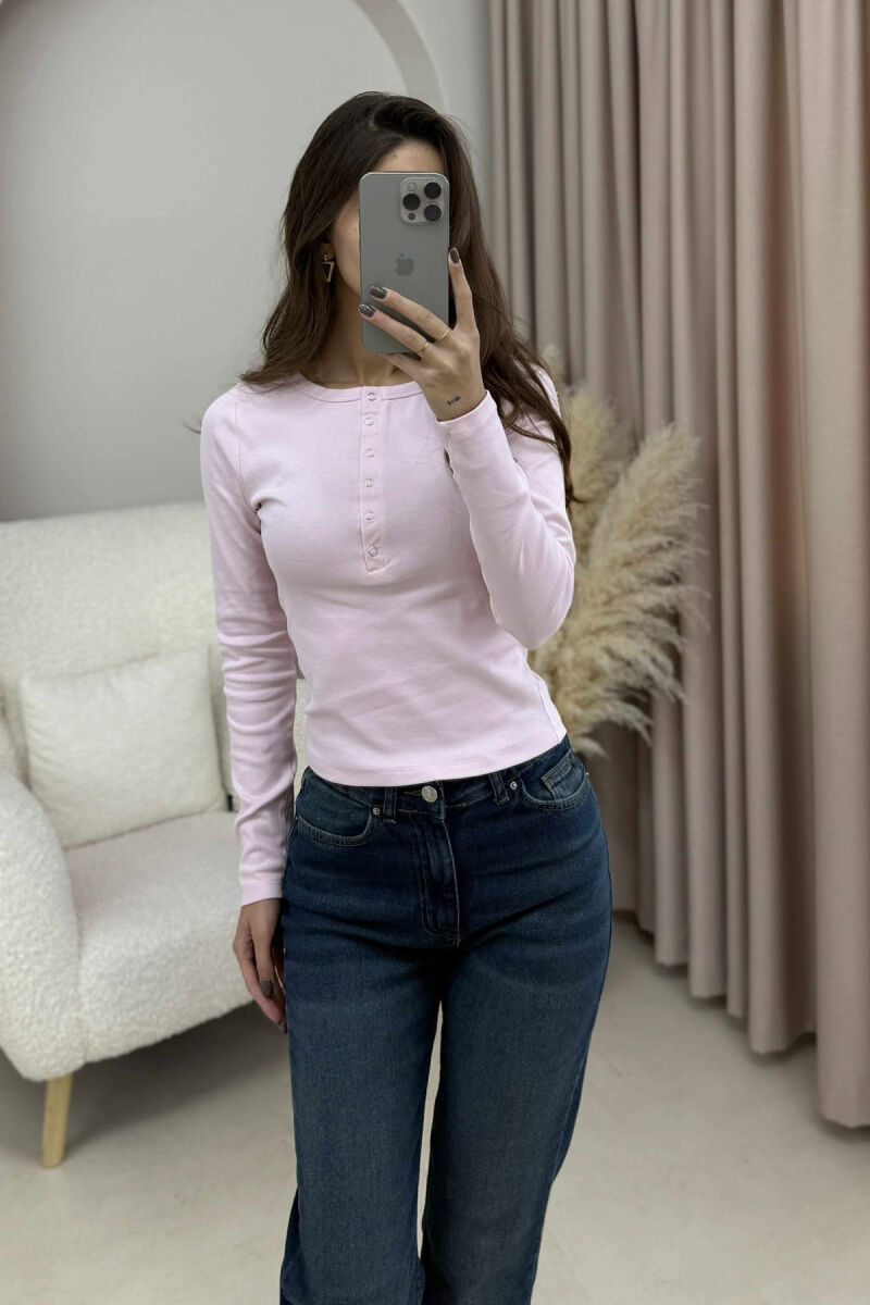 BUTTONS DETAIL ONE COLOR WOMEN SWEATSHIRT PINK/ROZE - 2