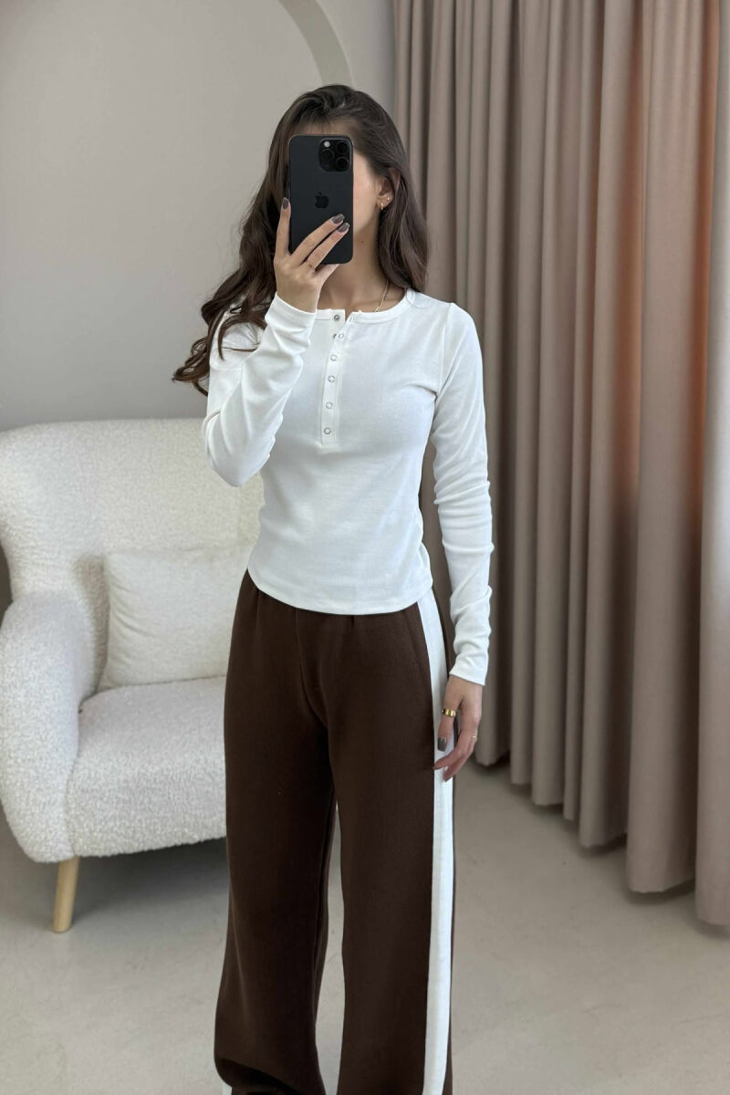 BUTTONS DETAIL ONE COLOR WOMEN SWEATSHIRT WHITE-E BARDHE - 1