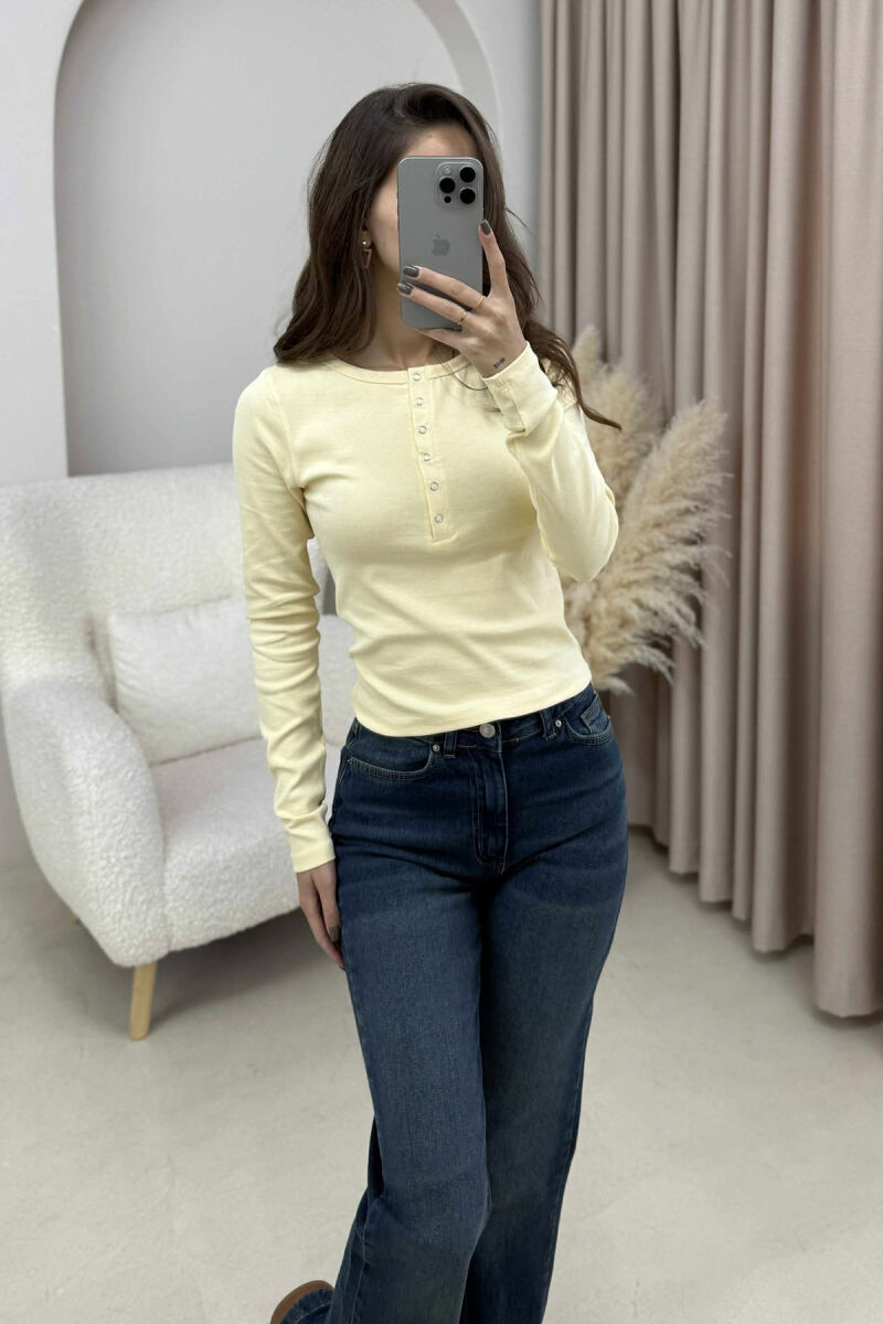 BUTTONS DETAIL ONE COLOR WOMEN SWEATSHIRT YELLOW/E VERDHE - 3