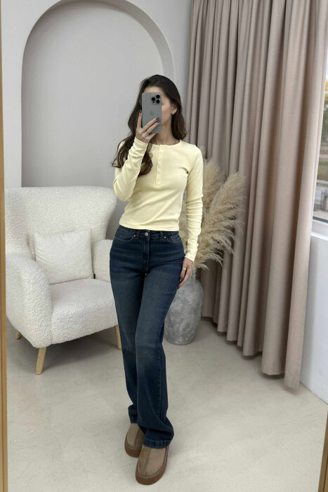 BUTTONS DETAIL ONE COLOR WOMEN SWEATSHIRT YELLOW/E VERDHE - 4