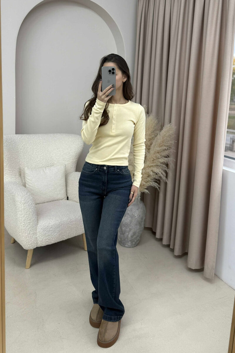 BUTTONS DETAIL ONE COLOR WOMEN SWEATSHIRT YELLOW/E VERDHE - 4
