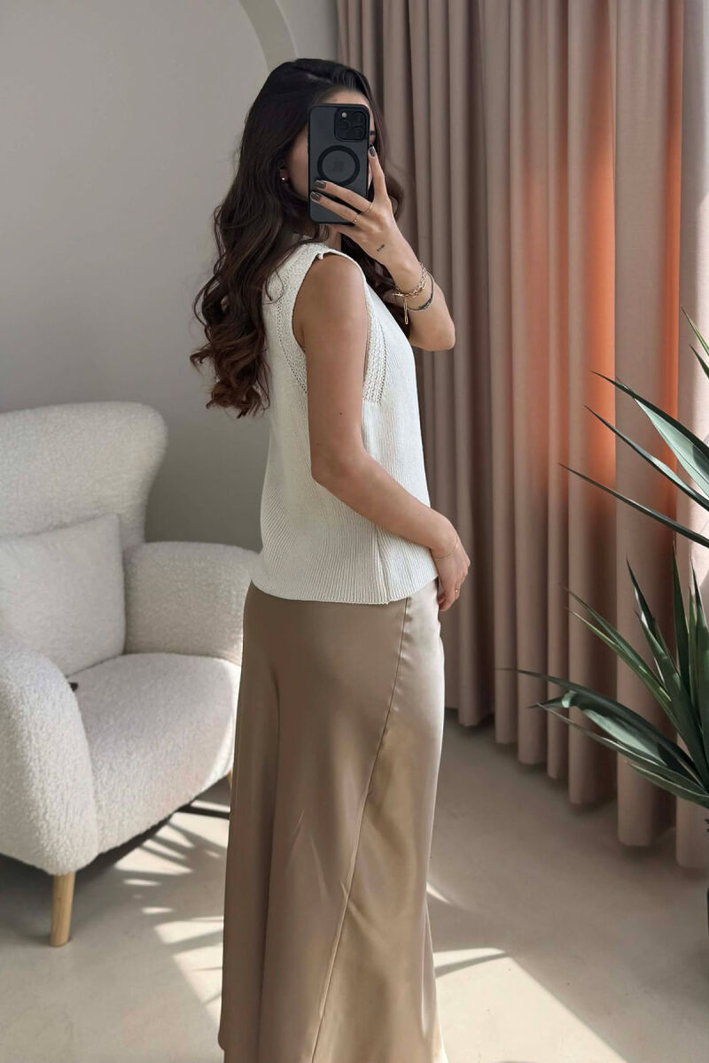 BUTTONS DETAIL ONE COLOR WOMEN VEST CREAM/KREM - 4