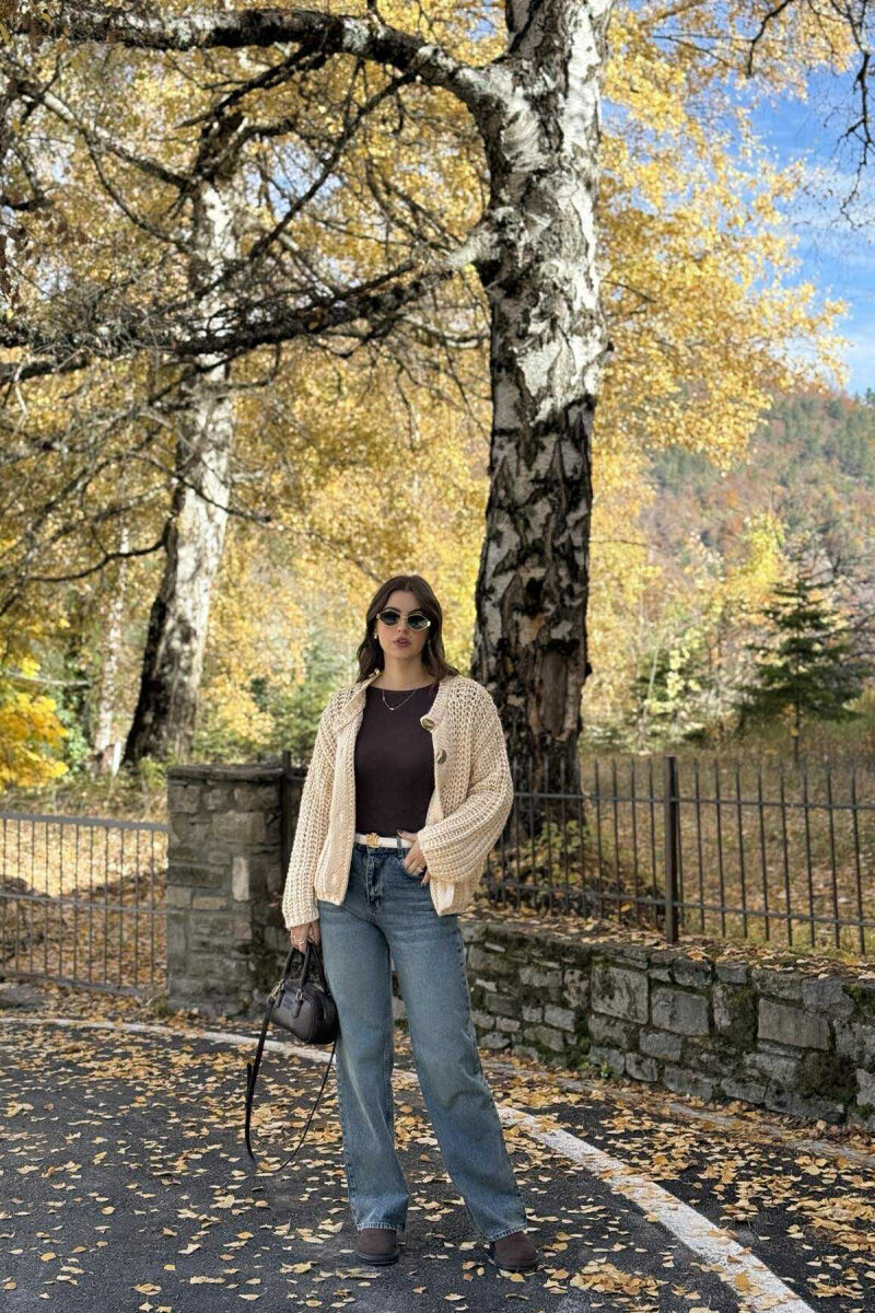 BUTTONS DETAIL SIMPLE KNIT WOMEN CARDIGAN BEIGE/BEZHE - 1