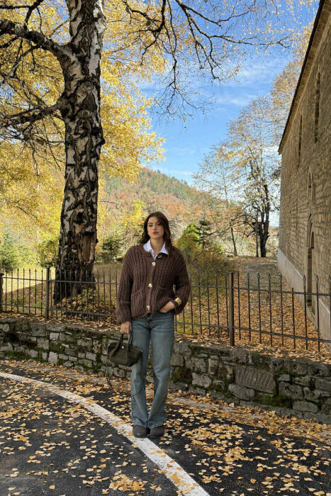 BUTTONS DETAIL SIMPLE KNIT WOMEN CARDIGAN BROWN/KAFE - 1