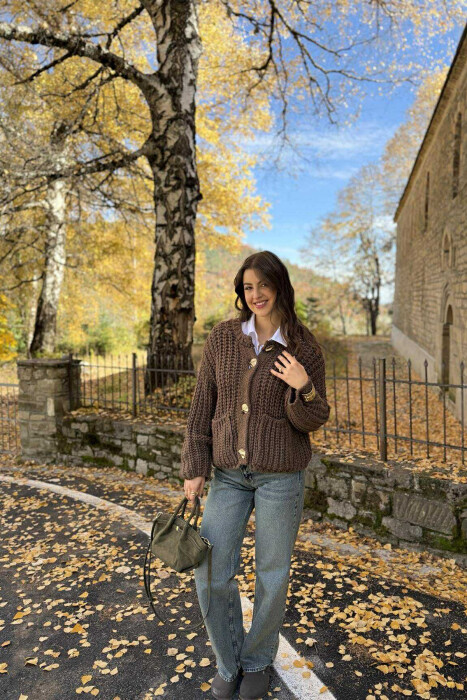 BUTTONS DETAIL SIMPLE KNIT WOMEN CARDIGAN BROWN/KAFE - 3