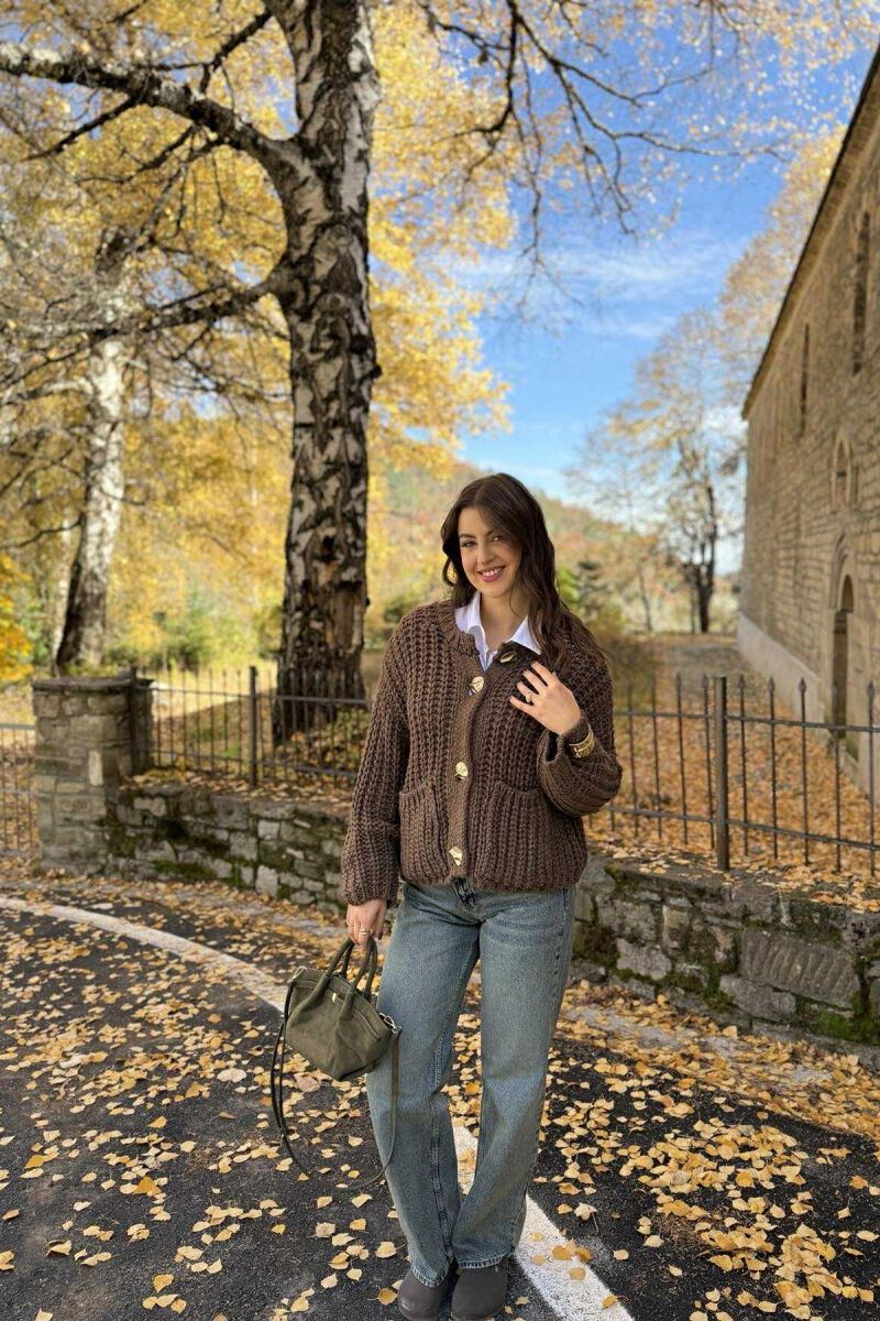 BUTTONS DETAIL SIMPLE KNIT WOMEN CARDIGAN BROWN/KAFE - 3