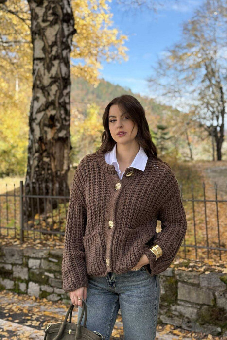 BUTTONS DETAIL SIMPLE KNIT WOMEN CARDIGAN BROWN/KAFE - 5