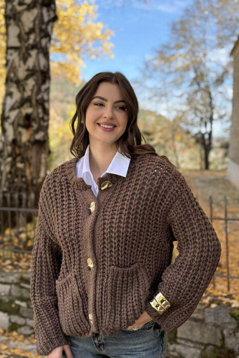 BUTTONS DETAIL SIMPLE KNIT WOMEN CARDIGAN BROWN/KAFE - 6