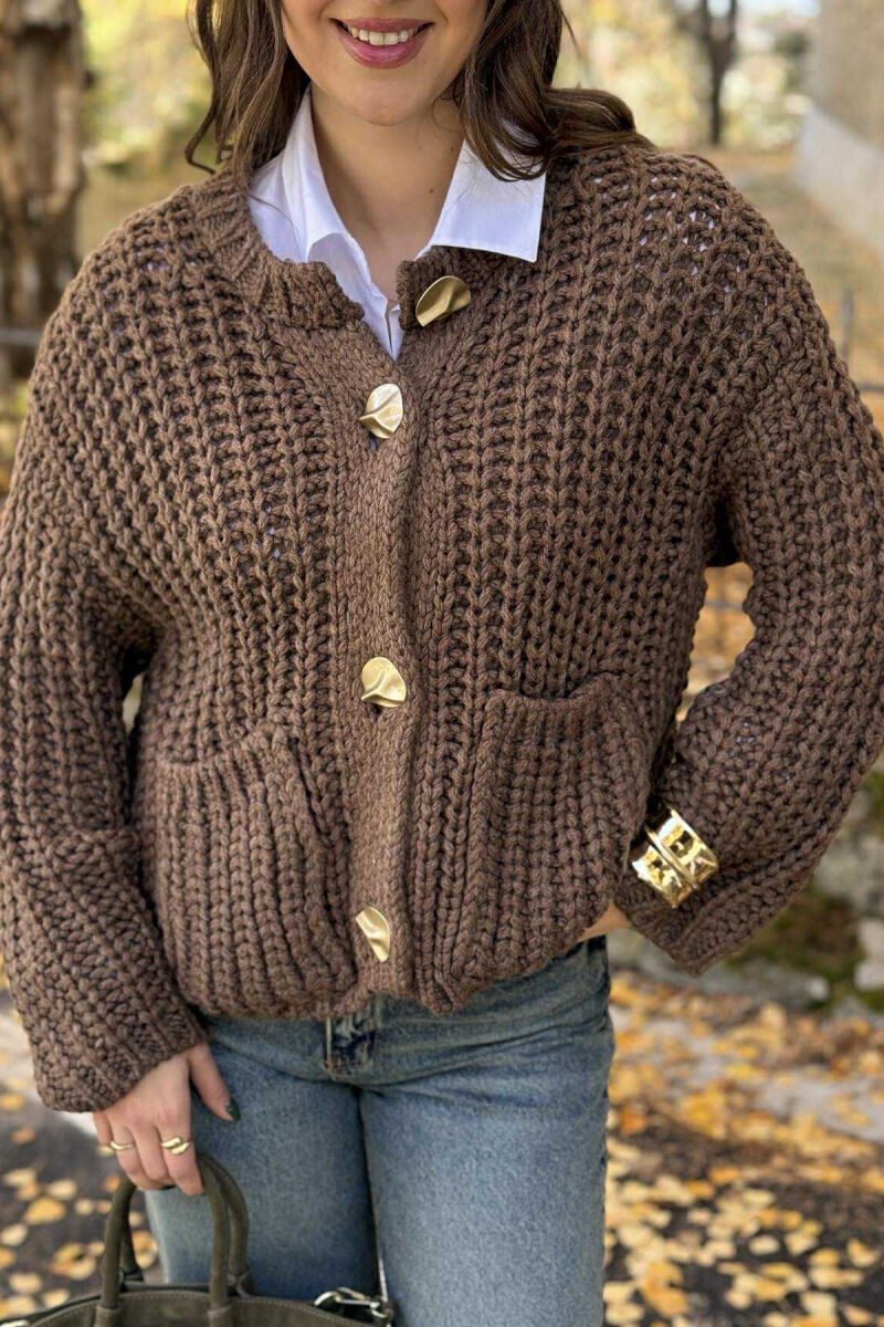 BUTTONS DETAIL SIMPLE KNIT WOMEN CARDIGAN BROWN/KAFE - 7