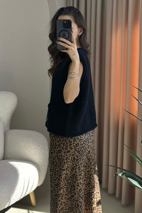 BUTTONS DETAIL SIMPLE KNIT WOMEN VEST BLACK/ E ZEZE - 2