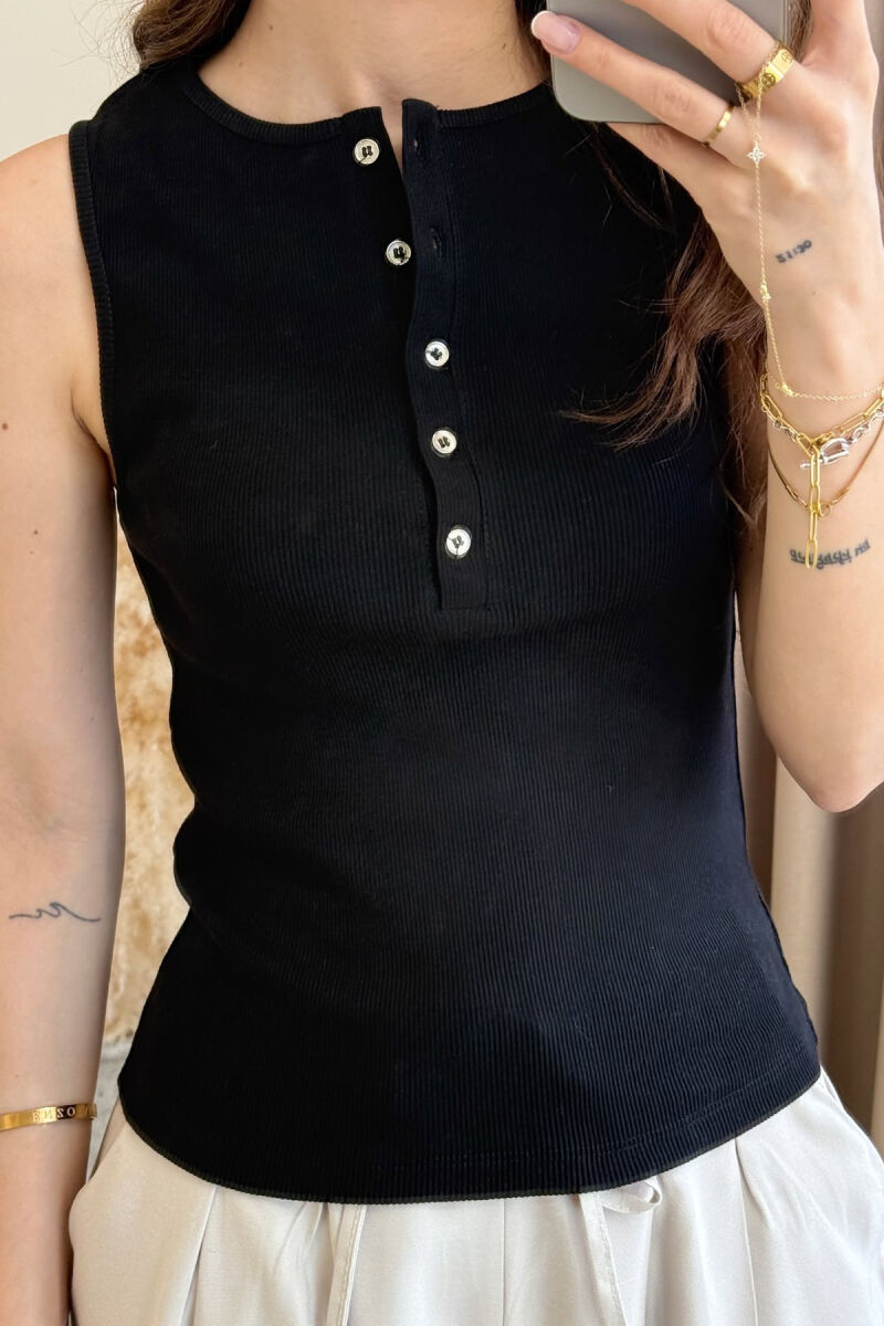 BUTTONS DETAIL SIMPLE WOMEN TANK TOP BLACK/ E ZEZE - 3