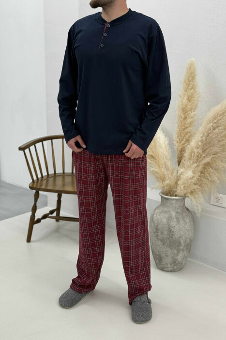 BUTTONS DETAIL SWEATSHIRT+TROUSERS MEN PYJAMAS DARK BLUE/BEE - 1