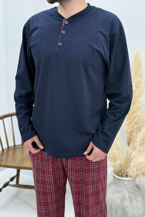 BUTTONS DETAIL SWEATSHIRT+TROUSERS MEN PYJAMAS DARK BLUE/BEE - 6