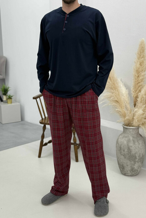 BUTTONS DETAIL SWEATSHIRT+TROUSERS MEN PYJAMAS DARK BLUE/BEE - 2
