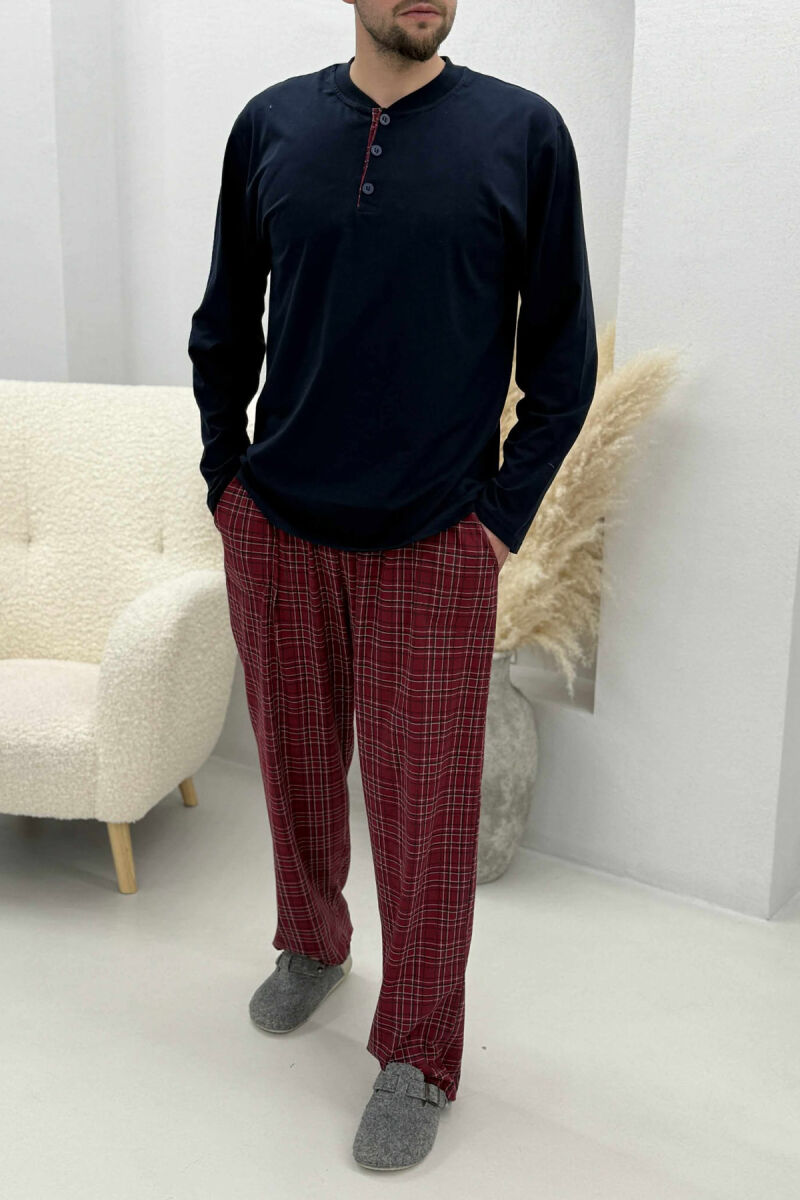 BUTTONS DETAIL SWEATSHIRT+TROUSERS MEN PYJAMAS DARK BLUE/BEE - 3