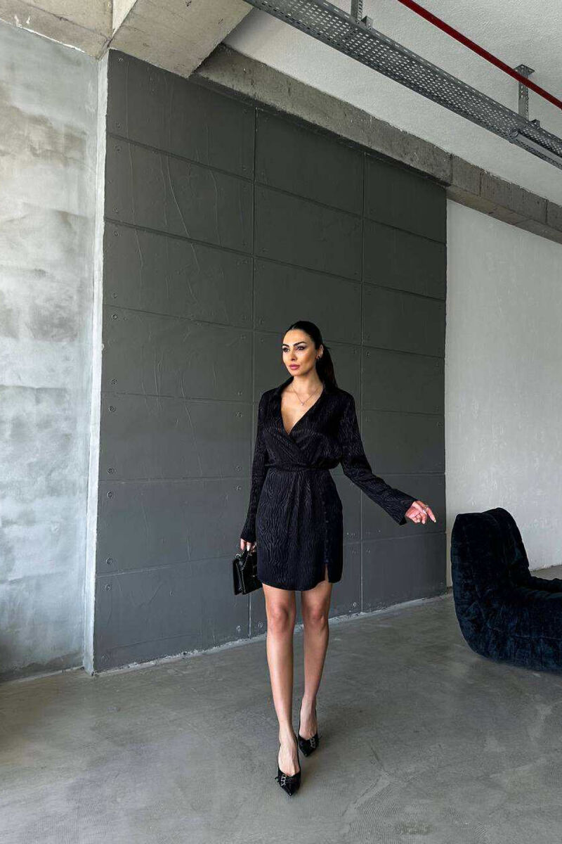 BUTTONS DETAIL V NECK WOMEN DRESS BLACK/ E ZEZE - 7